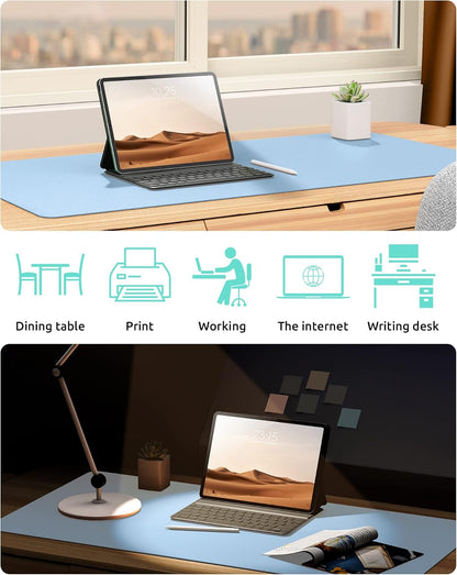 YSAGi Leather Desk Protector, Office Mat, Large Mouse Mat, Non-Slip PU Leather Blotter, Laptop Desk Pad, Waterproof Writing Pad for Office and Home (Baby Blue, 31.5" x 15.8")