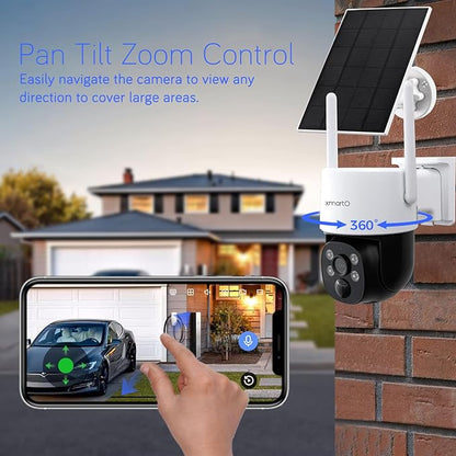 xmartO 2K QHD Wireless Solar Security Camera System for Homes, 2 Fixed Cameras & 2 PTZ Surveillance Cameras with WiFi 6 Base (Long Range WiFi, 4-CAM View, Past 120-day Storage, 0 Monthly Fee)