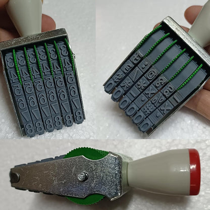 WANLIAN 6-Digit Business Stamp - Customizable 0-9 Numbers & Symbols,numbering Tool for Packaging, Office, Labels, Date, Code (40x7mm Imprint, Gray-Red)