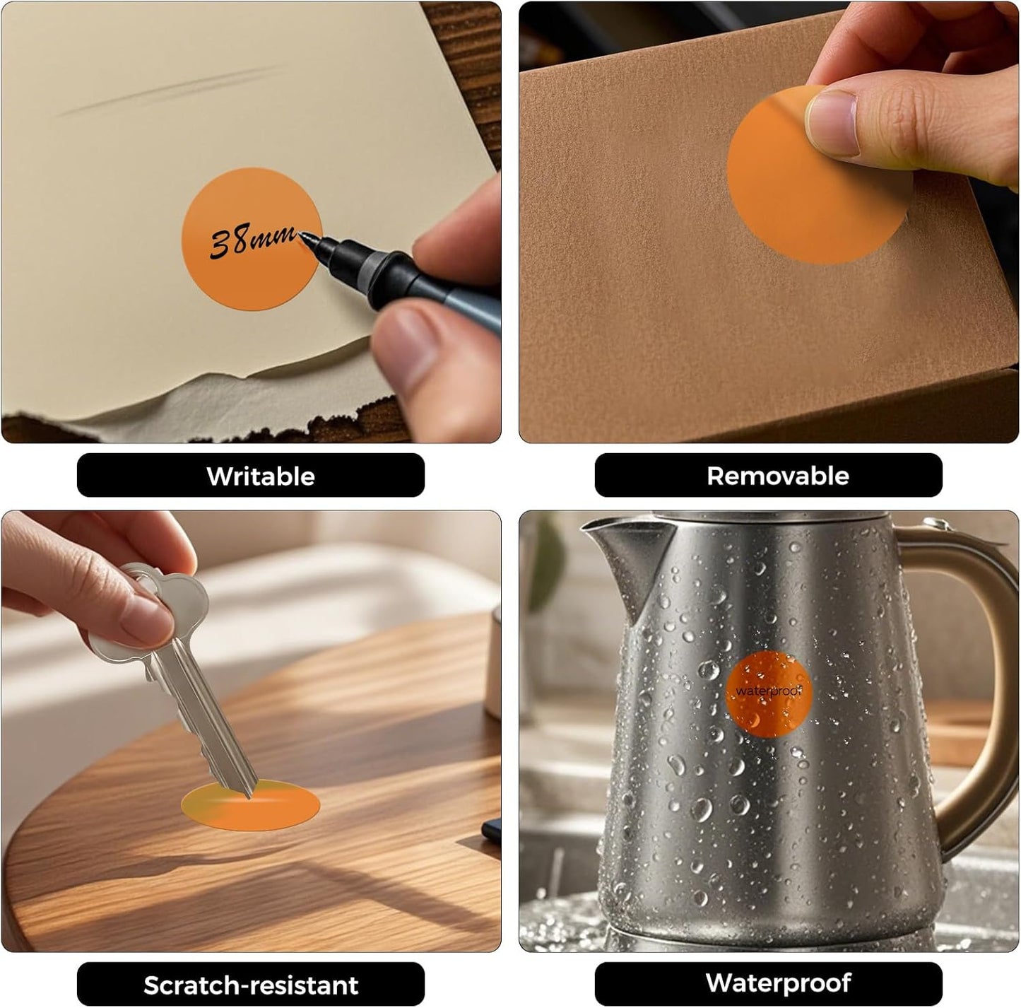 1000 PCS Round Stickers 1.5 Inch Vinyl Orange Colored Dot Sticker Roll Removable Color Coding Circle Labels for Inventory Garage Sale Price Tags