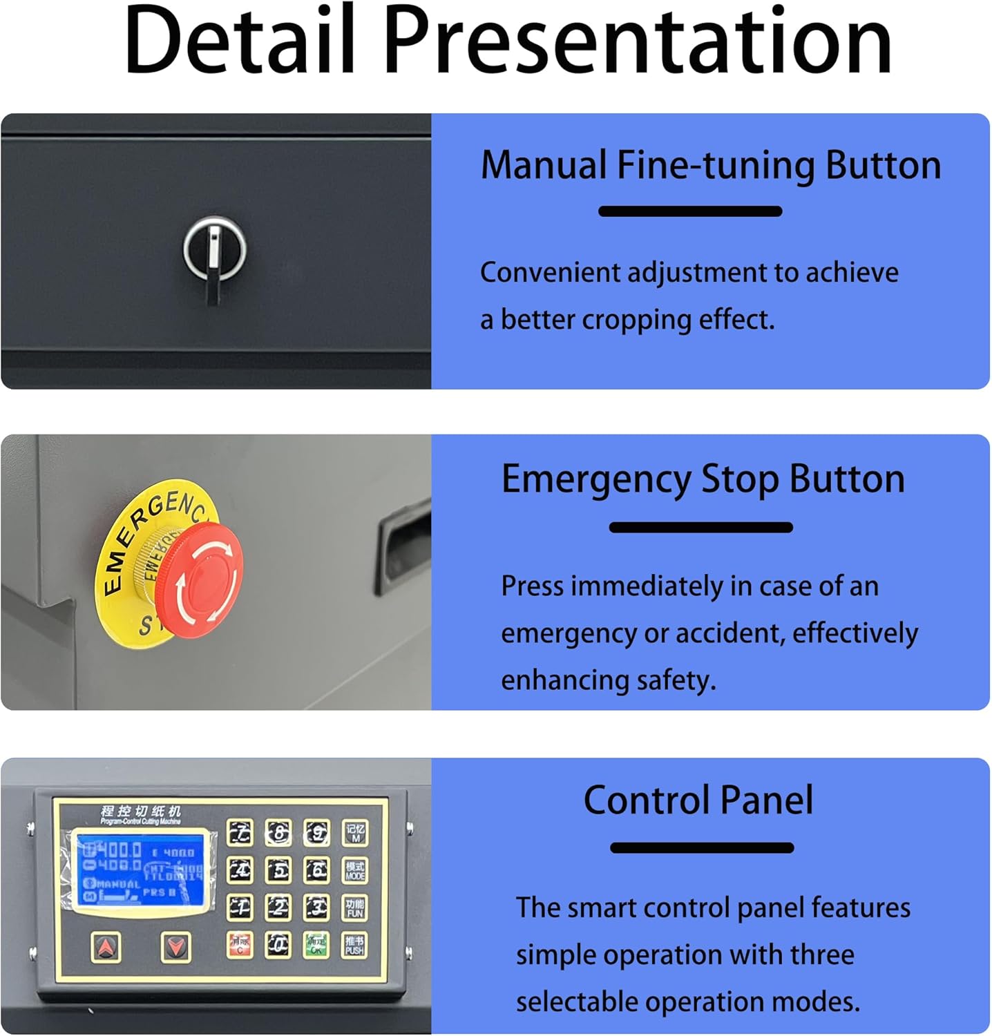Electric Paper Cutter 110V Programmable Guillotine Cutter with LCD Display Double Safety Buttons Maximum Cutting Length 490mm Three Cutting Modes for Cutting Books Pictures Documents Files