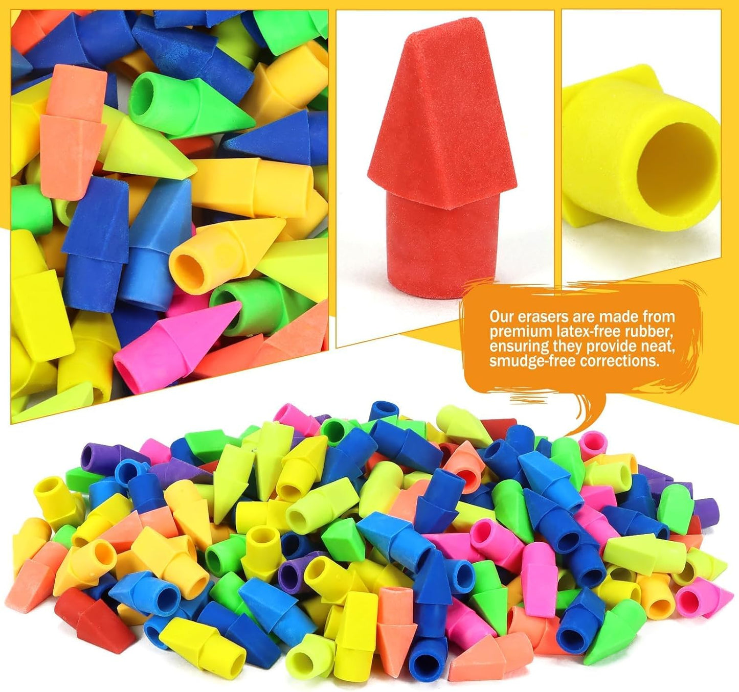PRALB 1000PCS Pencil Top Eraser Bulk Caps for Pencils,Chisel Shape Erasers Toppers for Party Favors Games Prizes, Pencil Top Erasers Cap for Home School Classroom Office
