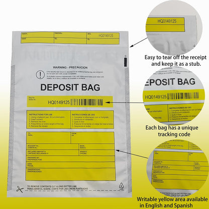 Opaque Bank Deposit Bags, 100pcs 9x12in Tamper Proof Bag, Cash Handling, Transportation, Transfer, Valuables, Secure Bank Pocket with Independent Barcode, Self Sealing Glue, Tamper Proof