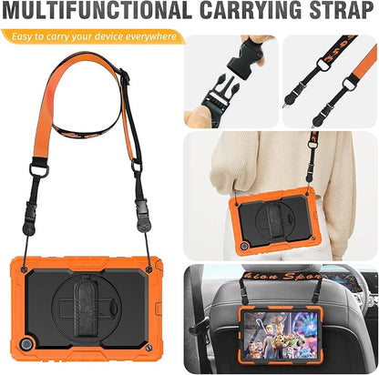 HXCASEAC Case for Samsung Galaxy Tab A7 Lite, Protective with Screen Protector/Hand Strap/Pen Holder, Sturdy A7 Lite Tablet Case, SM-T220 SM-T225 SM-T227, Orange