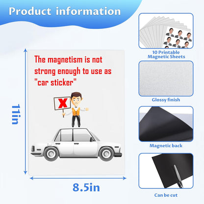 Printable Magnetic Sheets 8.5x11 Inches, 15 Sheets Glossy Print Paper Non-Adhesive Backing, 12mil Thickness for Inkjet Printers DIY Flexible Magnet Photos