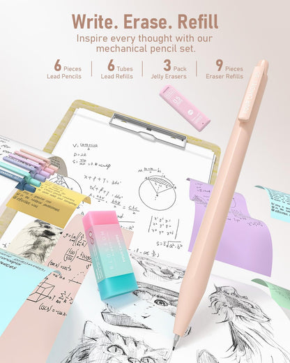 Four Candies 39 PCS Cute School Supplies with Pen Case for Girls - 5 Black Ink Gel Pens, 12 Pastel Highlighters, 6 Aesthetic Mechanical Pencils Set for Stationary College Essentials (Cream)