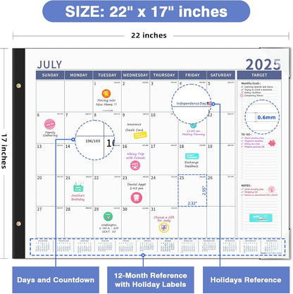 Ospelelf Desk Calendar 2025-2026 Large 22'' x 17'' Calendar 2025 Monthly Desktop Calendar, 18 Month Calendar, Use July 2025 - Dec 2026, Blue