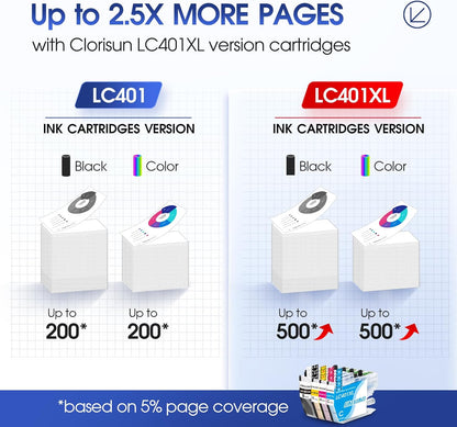 LC401XL Ink Cartridges Replacement for Brother LC401 LC401XL Ink Cartridges for Brother Printer MFC-J1010DW MFC-J1012DW MFC-J1170DW Black Cyan Magenta Yellow (4 Pack)