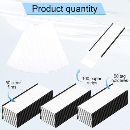 50 Pcs 6" x 2" Magnetic C Channel Label Holders with Replacement White Paper and Clear Plastic Films, Magnetic Cards Name Tags for Rack Shelf Warehouse Labels Accessories