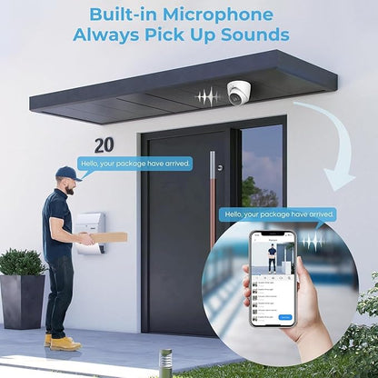 8MP IP Camera, 4K PoE Turret Outdoor Starlight Camera with Mic Audio, Human/Vehicle Detection, IVS, Intrusion Tripwire Alarm, 2.8mm 125°Wide Angle, Metal IP67, H265+, White