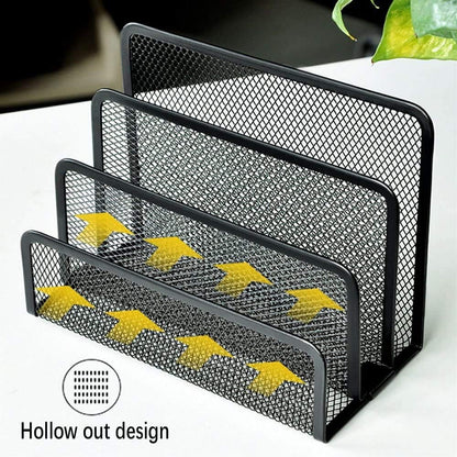 wishacc Folder Holder Desk, 2 Pack Mail Organizer Letter Holder for Desk Metal Mesh with 3 Vertical Upright Compartments
