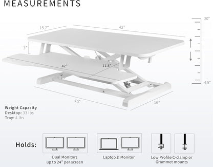 VIVO 42 inch Desk Converter, K Series, Height Adjustable Sit to Stand Riser, Dual Monitor and Laptop Workstation with Wide Keyboard Tray, White, DESK-V042KW