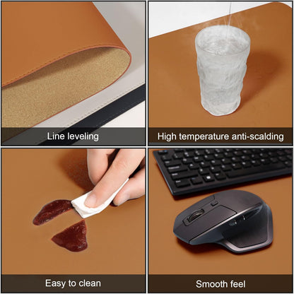 DAWNTREES Dual Sided Desk Mat,Leather Desk Pad,Brown 40"x16",Cork Desk Mat Protector,with PU Leather Valet Tray Organizer,Large Mouse Pad,Desk Writing Pad for Office and Home