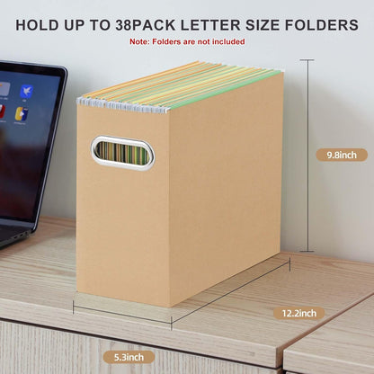 Oterri File Organizer, 8 Packs Small Storage Box, Cardboard File Folder Organizer, Collapsible File Box for Hanging File Folders Letter Size, Portable Filing Organizer with Handle (Brown)
