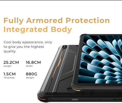 HOTWAV R10 Pro 2025 Rugged Tablet Android 14-10.1 Inch HD+ 10800mAh Waterproof Tablet, 20GB RAM+256GB ROM/1TB TF Outdoor Tablets, 13MP+5MP Camera Octa-Core IP68&IP69K/4G-LTE/5G WiFi/Face ID/GPS/OTG