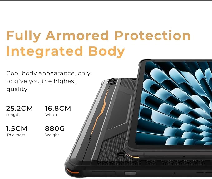 HOTWAV R10 Pro Rugged Tablet, 20GB + 256GB/TF 1TB Android 14 Tablet, 10.1inch HD+ Waterproof Tablets, 10800mAh Battery, 13MP Camera, Octa-Core/Dual SIM 4G/WLAN 5/IP68&IP69K/Face ID/GPS/OTG