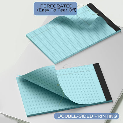 6pcs Small Note Pads, Blue Notepads 5x8 College Ruled Notebook, Writing Pads 5 x 8, Legal Pads, Memo Pad Paper Perforate Narrow Ruled Notebooks for Work, School, Office,30 Sheets/Pack