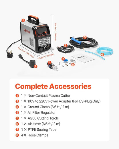 VEVOR Plasma Cutter, 65A Non-Touch Pilot Arc Plasma Cutting Machine, 110V/220V Dual Voltage Digital Display IGBT Inverter - with 2T/4T Function & Adjustable PA/PT Time for Home Repairs, Workshops