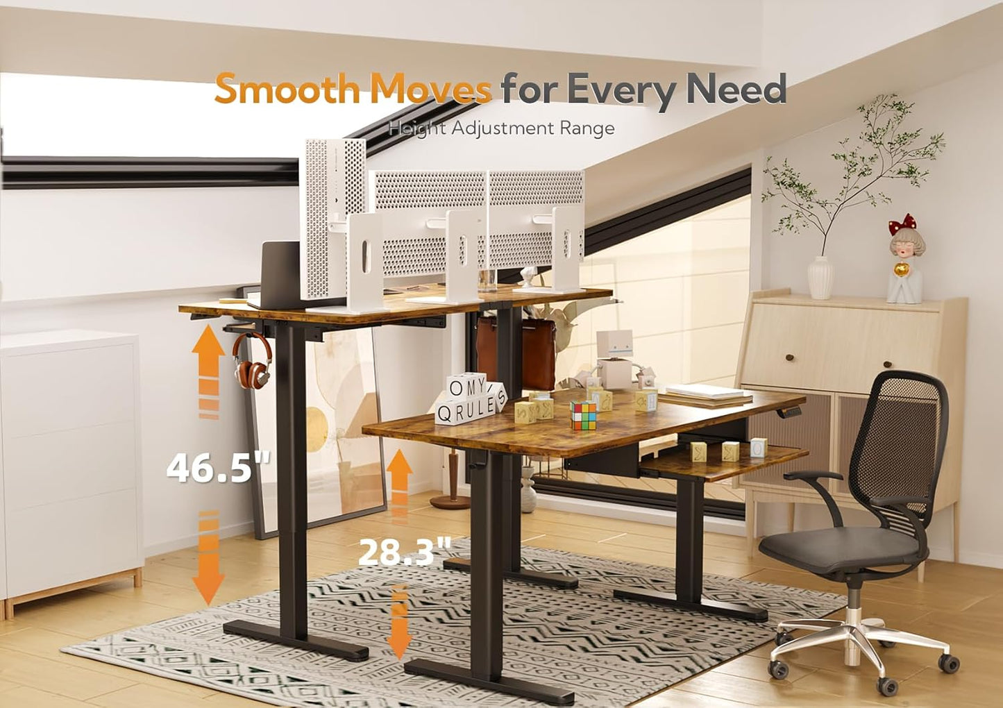 Claiks Standing Desk with Keyboard Tray, Standing Desk Adjustable Height, Raising Desks for Home Office and Computer Workstation, 55 Inches, Rustic Brown