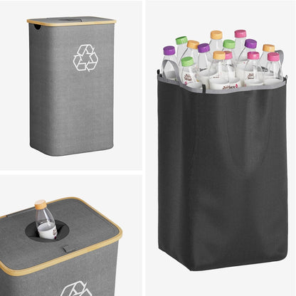 SpaceAid Recycling Bin for Kitchen 26 Gallon, 100L Recycle Bin with Lid and 2 Reusable Inner Bags, for Bottle Can Glass Plastic Stickers, Grey