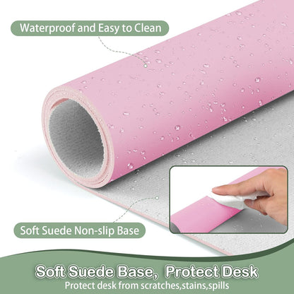 Boutilon Leather Desk Pad Protector,Non-Slip Mouse Pad,Laptop Desk Pad,Office Mouse Mat,Waterproof Leather Desk Blotter,Desk Writing Pad for Office and Home (M-Baby Pink,30"x14")