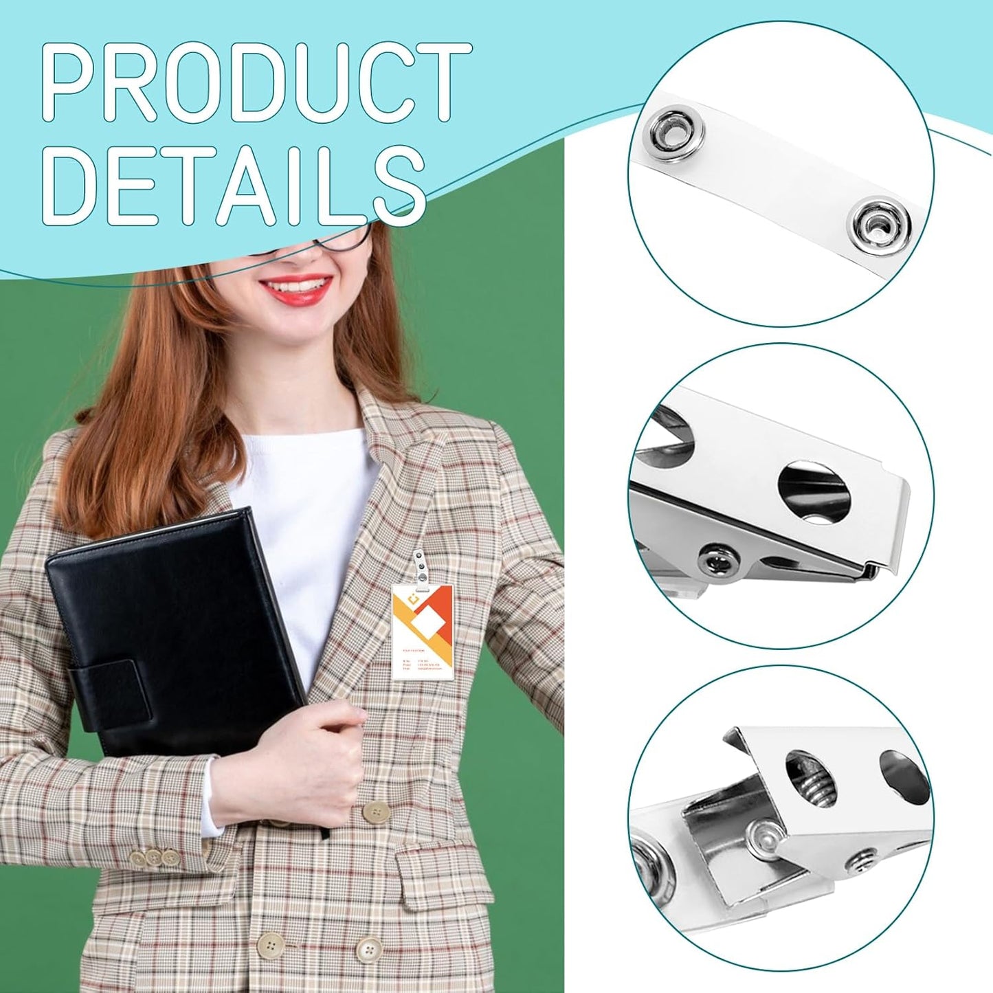 100Pcs Premium Metal Badge Clips with Clear PCV Straps, for ID Cards, Badge Holders, Name Tags, Work Badges