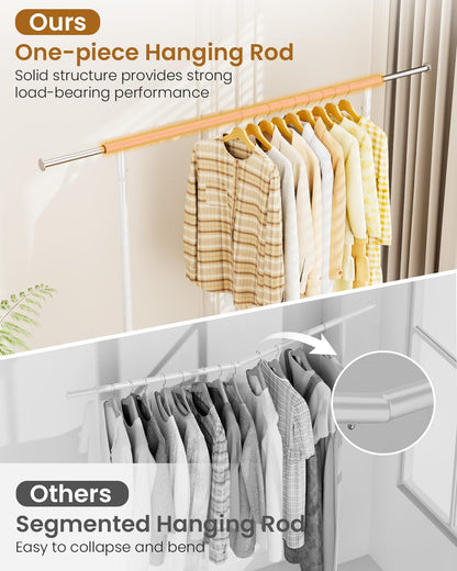 Heavy Duty Clothes Rack, Metal Clothing Rack Load 450 LBS, Rolling Coat Racks for Hanging Clothes with Lockable Wheels, Wardrobe Closet Garment Racks for Bedroom, White