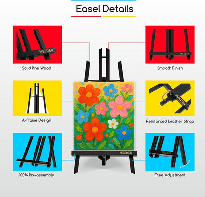 MEEDEN Mini Tabletop Easel Stand: 12" x 12 Pack Pine Wood Table Top Display Stand for Sign Picture- Black Mini Wooden Easel for Painting Party Classroom