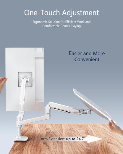 Single Monitor Arm Desk Mount, Holds Screens up to 40 Inches and 25 lbs, Fully Adjustable Vesa Monitor Mount with C-Clamp and Grommet Base, Aluminum, White