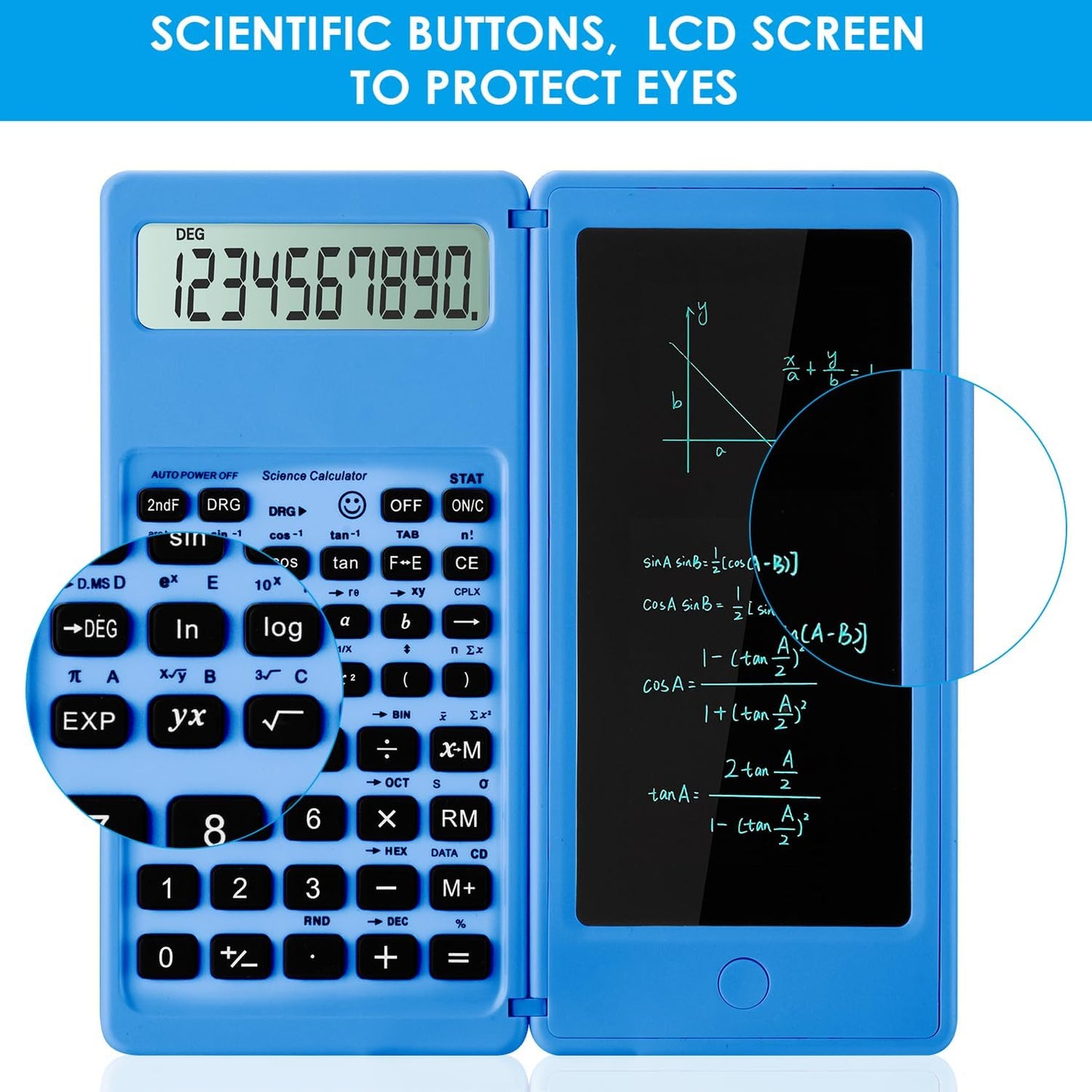 Scientific Calculators for Students, Blue Math Calculator with Notepad,10-Digit Large Screen, Classroom Must Haves for Middle High School Supplies & College （Blue）