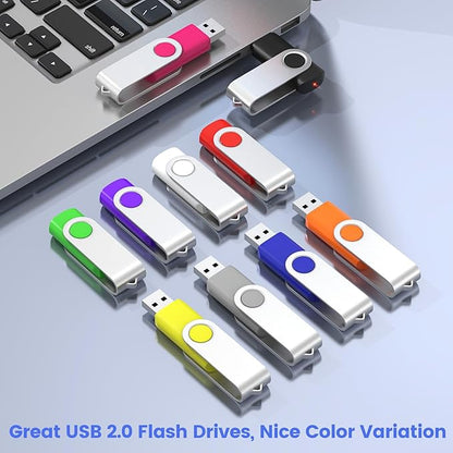 ABLAZE Flash Drives 16GB 20 Pack, USB 2.0 Thumb Drive Bulk with Lanyards Swivel Memory Stick U Disk 16GB Pendrive USB Pack (Mixcolors)
