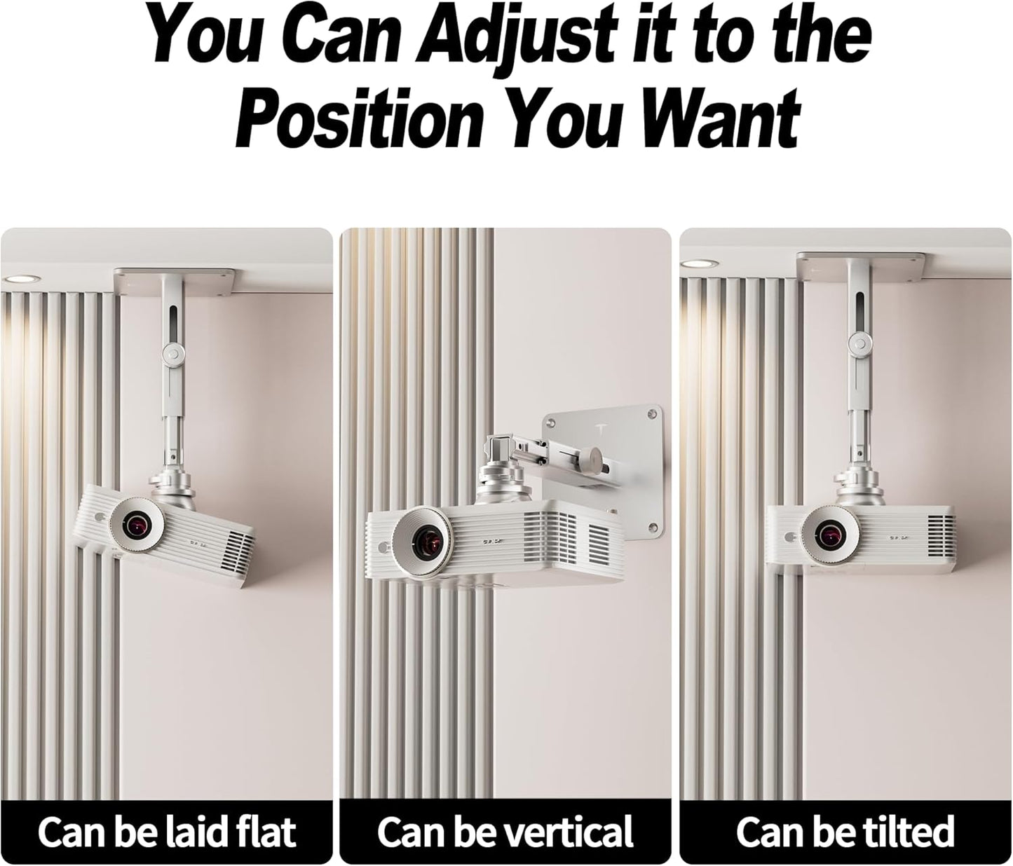 Projector Stand - Single Hole Hanging Height Adjustable Ceiling/Wall Mount, Aluminum Alloy Material, Load 33 lbs - Silver