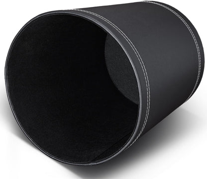 KINGFOM 3 Pack PU Leather Small Office Trash Can Wastebasket, Round Garbage Container Bin for Bathrooms, Powder Rooms, Kitchens, Home, Bedroom, High-Class Hotel, Black