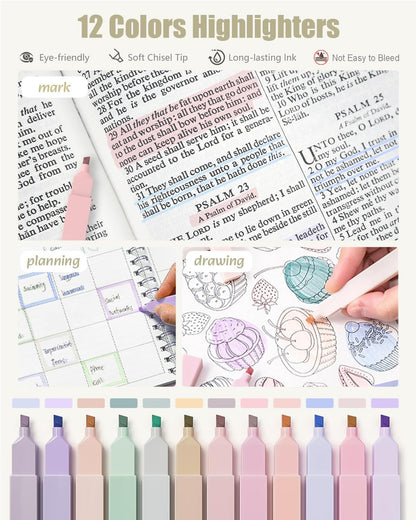 Four Candies 39 PCS Aesthetic School Supplies with Cute Pen Case, 12 Pastel Highlighters, 5 Black Ink Gel Pens, 6 Mechanical Pencils Set 0.5 & 0.7mm for Students Stationary College Essentials (Purple)