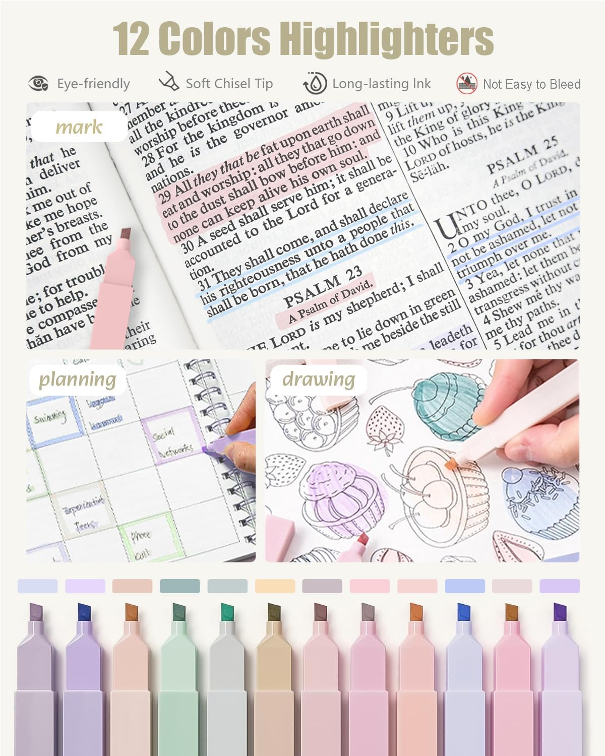 Four Candies 39 PCS Aesthetic School Supplies with Cute Pen Case, 12 Pastel Highlighters, 5 Black Ink Gel Pens, 6 Mechanical Pencils Set 0.5 & 0.7 mm for Students Stationary College Essentials (Pink)