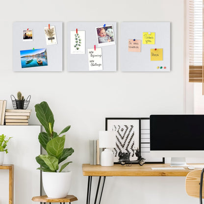 AKTOP White Cork Bulletin Board 12x12, 1/2" Thick Felt Cork Board Tiles 12 Pack, Small Square Pin Board for Wall, Self Adhesive Corkboards with 120 Push Pin Wood Clips for School, Home & Office