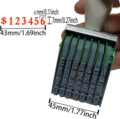 WANLIAN 7-Digit Adjustable Date Stamp - Customizable 0-9 Numbers & Symbols,numbering Tool for Packaging, Office, Labels, Code, 43x7mm Imprint, Gray-Red