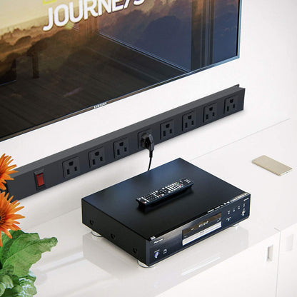 Metal 8 Outlet Mountable Power Strip with Switch,Wide Spaced Heavy Duty Wall Mount Power Strip Surge Protector 1200J,3FT 14AWG Braided Cord 15A 125V 1875W for Home Office Industrial Garage Commercial