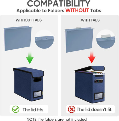 BALEINE File Organizer Box with Lid, Collapsible File Folder Organizer with Plastic Slide, Hanging File Folder Box for Office Document Storage (2 Pack, Blue, S)