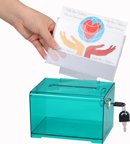 Adir Suggestion Box with Slot and Lock – Acrylic Donation Box for Fundraising, Drawing Box for Raffle, Funraiser Box, Tip Box with Lock - 6.25x4.5x 4 Inches voting box with slot and Sign Holder