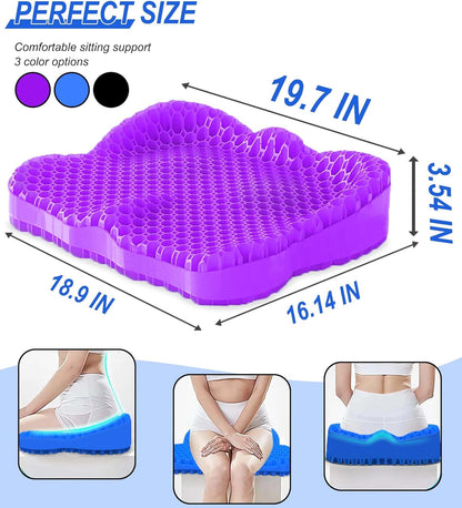 Thicken 19.7in Seat Cushion, Gel Seat Cushion for Long Sitting–Office Chair, Wheelchair, Car Pad, Large Cooling Support Pad for Back Pain, Sciatica, Tailbone Pain Relief