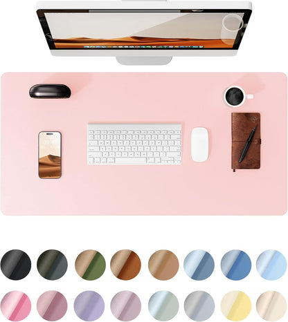 YSAGi Leather Desk Protector, Office Mat, Large Mouse Mat, Non-Slip PU Leather Blotter, Laptop Desk Pad, Waterproof Writing Pad for Office and Home (Light Pink, 35.4" x 17")