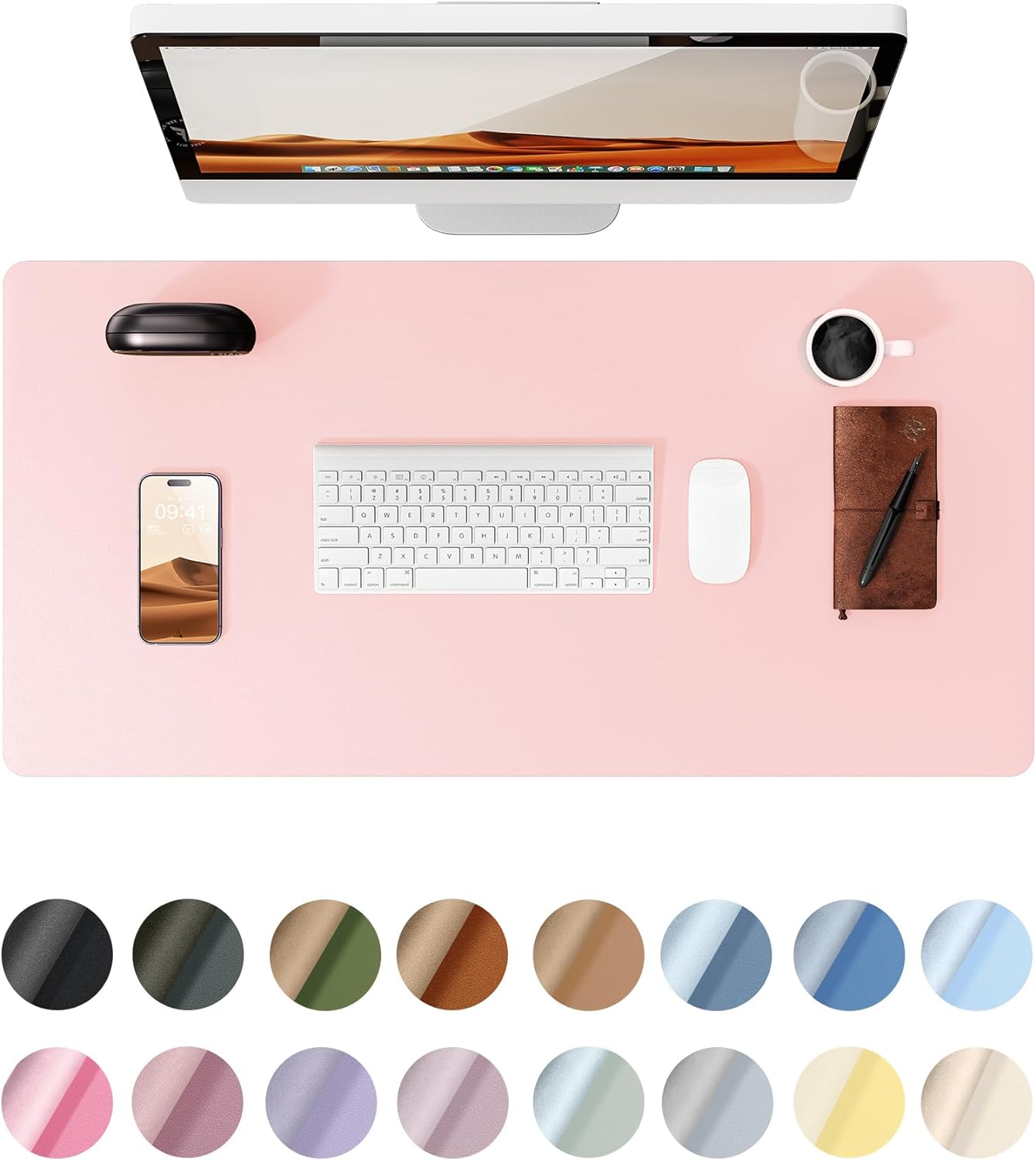 YSAGi Leather Desk Protector, Office Mat, Large Mouse Mat, Non-Slip PU Leather Blotter, Laptop Desk Pad, Waterproof Writing Pad for Office and Home (Light Pink, 31.5" x 15.8")
