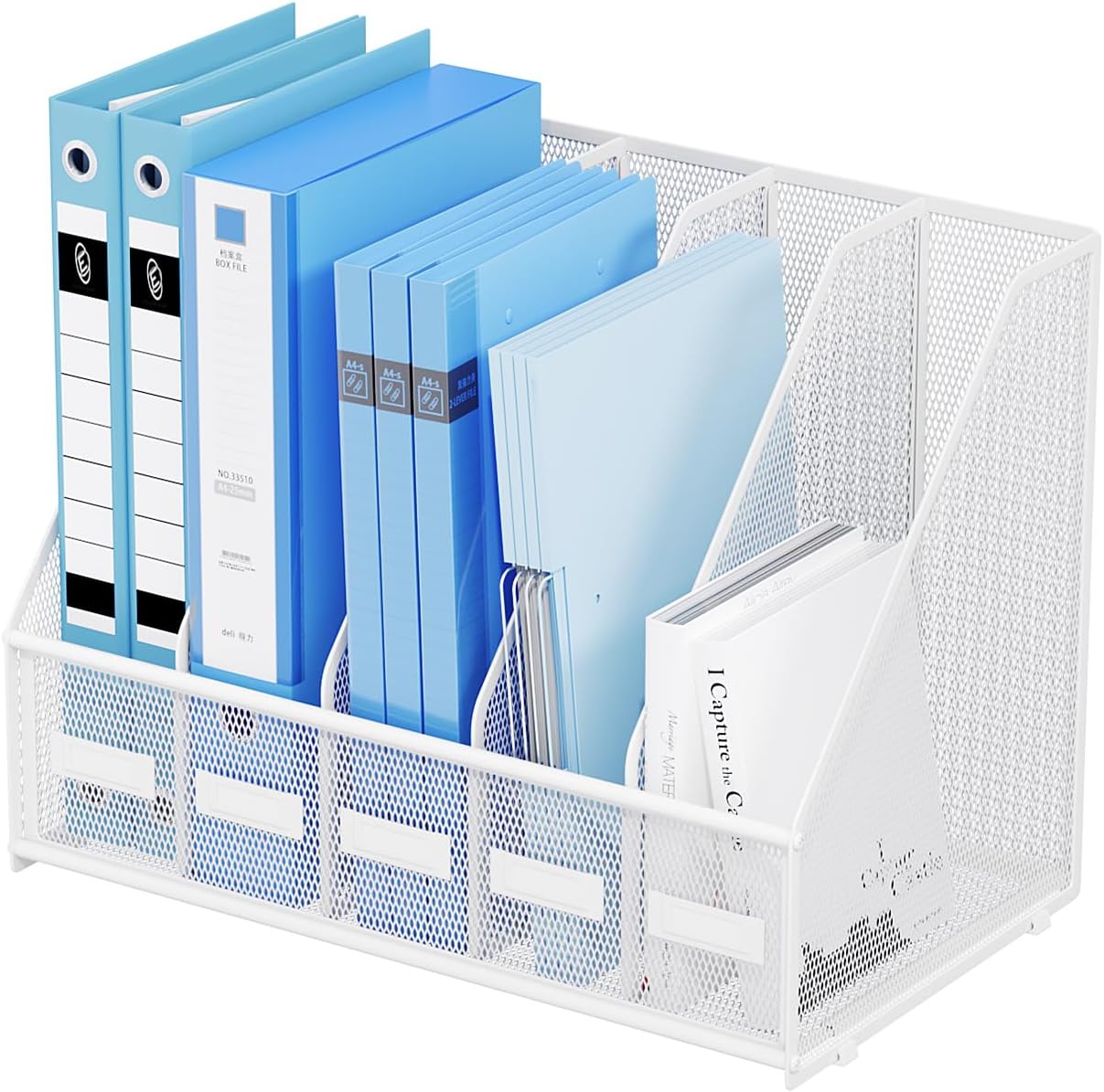 Marbrasse File Organizer for Desk,Desk File Organizer with 5 Vertical Compartments Mesh Magazine File Holder for Office Home School
