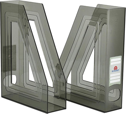 Acrimet Magazine File Holder, Durable Rack, Space-Saving Organizer (Plastic) (Smoke Color) (2 pack)