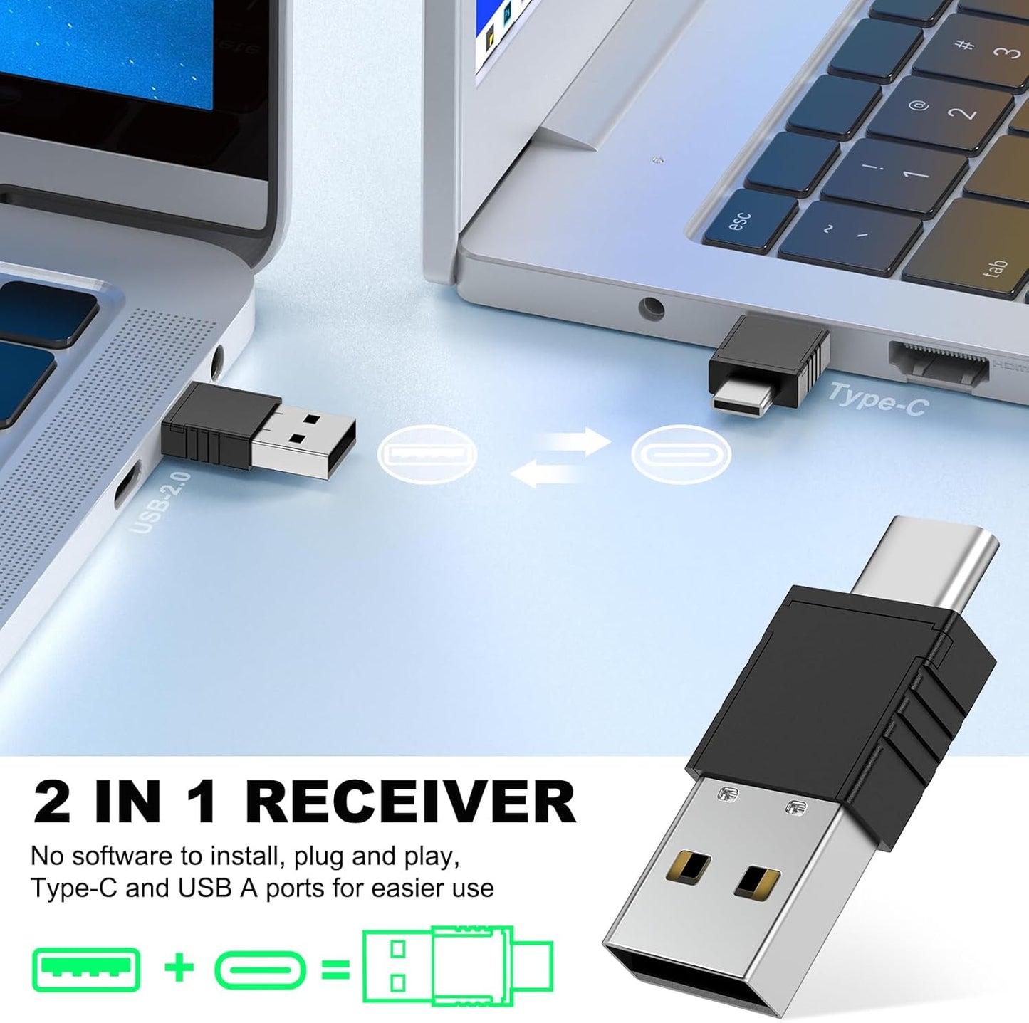 Presentation Clicker Green Laser Pointer, Rechargeable PowerPoint Clicker Wireless Presenter Remote, RF 2.4GHz USB Presentation Pointer Slide Advancer with Hyperlink Volume Control for Mac Computer