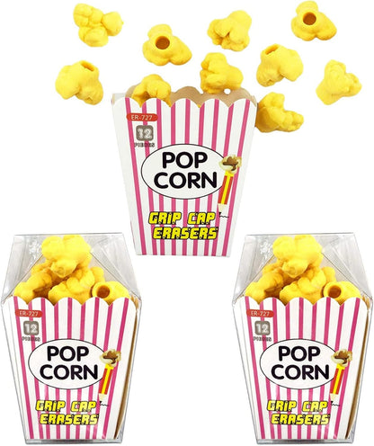 Pencil Top Erasers 36 Pack Popcorn Pencil Erasers Toppers Cap Erasers for Kids Cute Fun Novelty Food Erasers for Student School Supplies Prize Gifts Party Favors