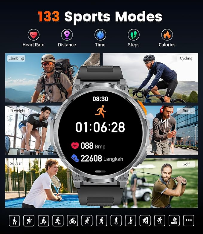 LIGE Smart Watch with Make/Answer Call,1.85" HD Screen Smart Watches with 730mAh Battery/Flashlight//120 Sports Mode Fitness Tracker/Sleep Monitoring/Heart Rate Monitoring, iOS Android Military Watch
