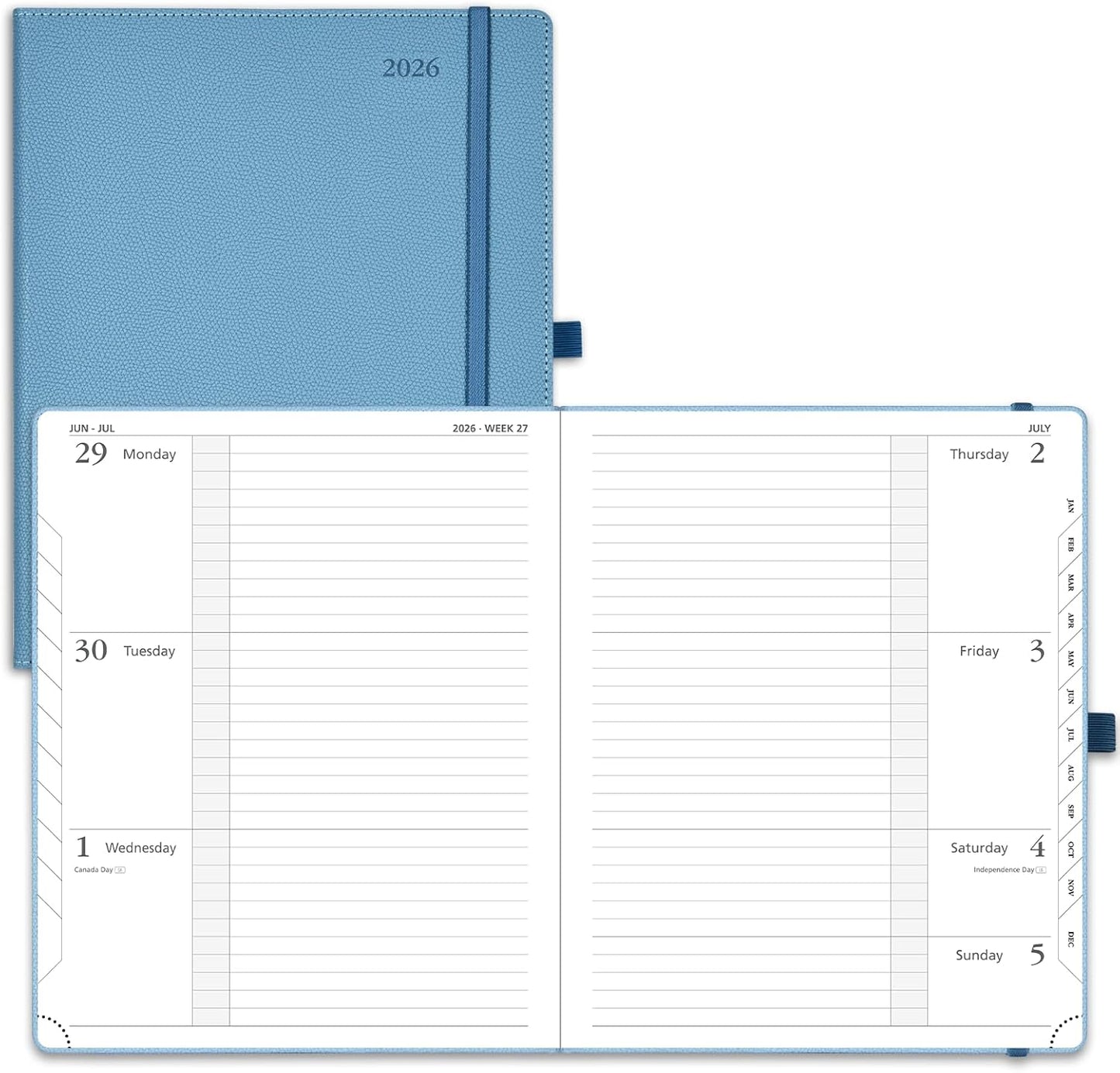 POPRUN Weekly Planner 2026 Calendar (Large 8.5" x 10.5") 12 Months Notebook with Horizontal Layout, Leather Hardcover, Inner Pocket, 100GSM Thick Paper, Pen Holder - Aquamarine