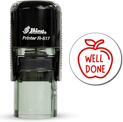 Shiny Well Done Teacher Stamp, Round Self Inking Stamp for Classroom, Red Ink
